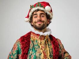 A man dressed in a medieval costume with a beard photo