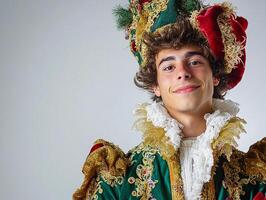 A man dressed in a costume with a smile photo