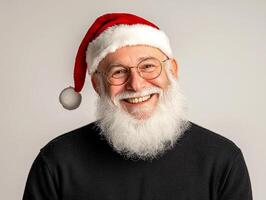 A man with a beard and glasses wearing a santa hat photo
