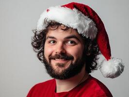 A man with a beard and santa hat photo