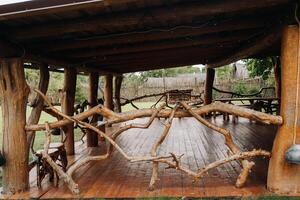 Beautiful handmade decorative fence on the terrace photo