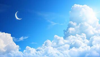 The moon and clouds are seen in the sky photo