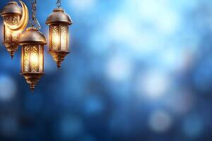 Ramadan lanterns on blue background photo