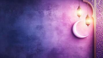 Ramadan background with lanterns and crescent photo
