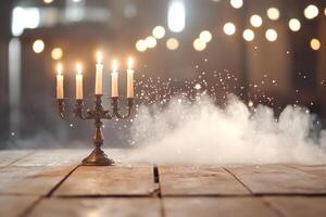 Candles on a table with smoke coming out of them photo