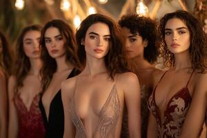 The models are posing for a photo in front of a light