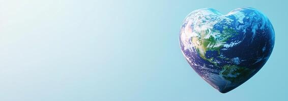 Earth in heart shape on blue background photo