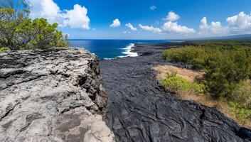 The lava flow is on the edge of the cliff photo