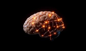A brain with glowing lines on it photo