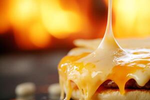 A close up of a cheeseburger with melted cheese photo