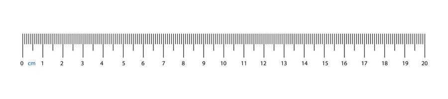 Ruler scale 20 centimeter measuring chart. Length measurement tool illustration. vector