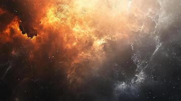Space background with orange and black clouds, creating a striking contrast. The orange clouds are in the foreground, while the black clouds are in the background, giving the scene a sense of depth photo