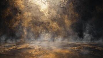 Large, empty room with a lot of dust and smoke. The room is mostly empty, with only a few specks of dust and smoke visible. Scene is eerie and mysterious, with the dust photo