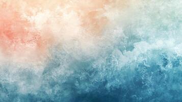 Painting with a blue and white background and a splash of red. The blue and white background is a mix of different shades, creating a sense of depth and movement photo