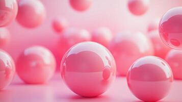 Pink spheres are floating in the air, creating a sense of movement and playfulness. The image is a vibrant and colorful display of pink spheres, which evoke a feeling of joy and happiness photo
