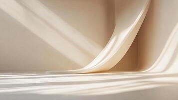 White room with a white wall and a white sheet hanging from the wall. The sheet is curved and has a shadow on the wall. The room is empty and has a minimalist feel to it photo