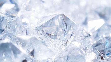 Close up of a bunch of diamonds. The diamonds are all different sizes and shapes, but they all have a similar, sparkling quality. Concept of luxury and opulence photo