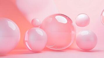 Close up of a pink sphere surrounded by other pink spheres. Concept of playfulness and whimsy, as the spheres are arranged in a way that suggests they are floating or floating in the air photo