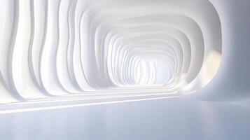 Long, white tunnel with a bright light shining down on it. The tunnel is empty and has no people or objects inside. The light creates a sense of emptiness and loneliness photo