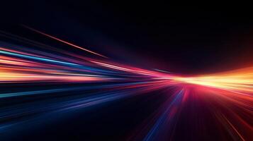 Colorful, blurry image of a highway with a bright orange streak. Concept of motion and energy, as if the viewer is looking at a fast-moving object photo