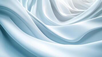White fabric with a blue stripe is shown in a close up. The fabric is flowing and has a sense of movement. The blue stripe adds a pop of color to the otherwise monochromatic fabric photo