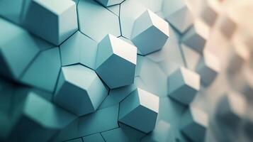 Blue and white abstract image of cubes. The image is a representation of a building made of cubes photo