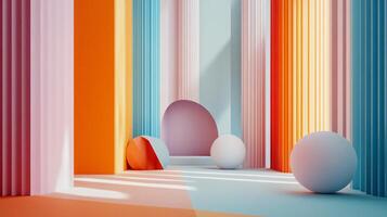 The room is filled with a variety of colorful and white objects, creating a vibrant and lively atmosphere. The walls are adorned with a rainbow of colors, while the floor is covered in a mix of white photo