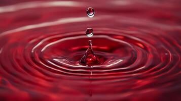 Drop of red water is falling into a large red circle. The water is falling in a way that it looks like it's being poured out of a cup. The image has a calm and peaceful mood photo