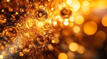 Blurry image of gold and silver spheres with a yellow background. The image has a dreamy, ethereal quality to it, with the gold and silver spheres appearing to float in mid-air photo