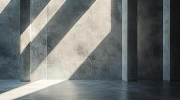 Large, empty room with a wall of concrete and a window that lets in sunlight. The room is stark and uninviting, with no furniture or decorations photo