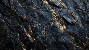 Black and gold rock with a shiny surface. The rock is made of granite and has a unique texture photo