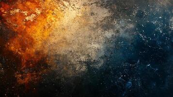 Painting of a starry sky with a splash of orange and blue. The orange and blue colors create a sense of contrast and depth, while the stars in the sky add a sense of movement and energy photo