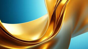 Gold ribbon with a blue background. The ribbon is flowing and has a shiny appearance. The blue background adds a sense of calmness and serenity to the image photo