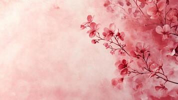 Beautiful pink background with a branch of red flowers in the foreground. The flowers are delicate and vibrant, creating a sense of freshness and life. The pink background adds a touch of elegance photo