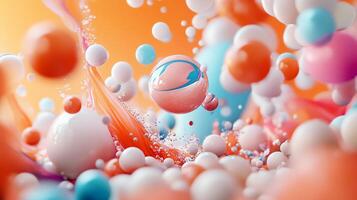 Colorful, abstract image of many small balls of different colors. The image has a playful, whimsical mood, with the balls seemingly floating and bouncing around in a chaotic, energetic manner photo