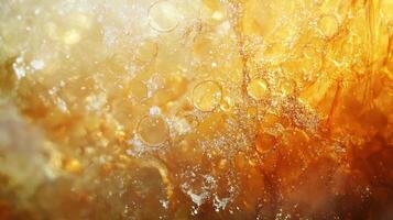 Blurry image of a yellow background with a lot of small circles. The circles are of different sizes and are scattered all over the image. The image has a dreamy, ethereal quality to it photo