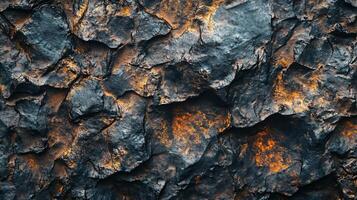 Rocky surface with orange and brown colors. The rocks are jagged and rough, giving the impression of a harsh and rugged environment photo