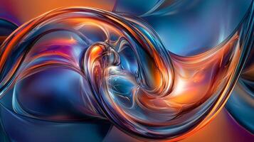 Colorful abstract painting with a blue and orange swirl. The painting is full of energy and movement, with the colors blending together in a dynamic way photo