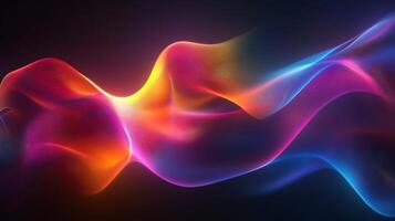 Colorful, abstract wave of light that appears to be moving. The colors are bright and vibrant, creating a sense of energy and excitement. The wave seems to be flowing and changing. Overall photo