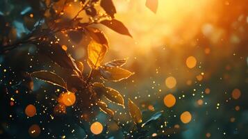 Leafy tree with a lot of sparkles in the background. The sparkles are coming from the sun reflecting off the leaves photo