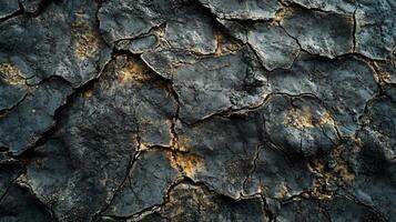 Close up of a rock with a lot of cracks and holes. The rock appears to be old and worn down photo