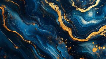 Blue and gold swirl pattern with gold specks. The blue and gold color combination creates a sense of luxury and elegance. The gold specks add a touch of sparkle and shine photo