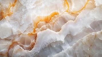 Large, white stone with orange and brown swirls. The stone is textured and has a unique, natural appearance. The combination of white and orange creates a sense of warmth and depth photo