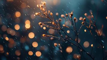 Blurry image of a tree with raindrops on it. The image has a dreamy, ethereal quality to it, with the raindrops creating a sense of movement and fluidity photo