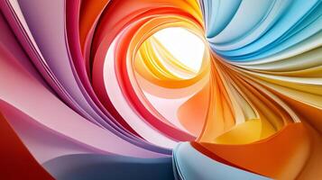 Colorful spiral of paper with a white background. The colors are bright and vibrant, creating a sense of energy and movement. The spiral shape suggests a sense of growth and expansion photo