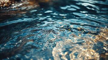 The water is calm and clear, with ripples forming on the surface. Concept of tranquility and serenity, as if the viewer is standing on the shore of a peaceful lake photo