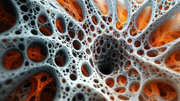 Close up of a strange looking object with many holes in it. The holes are of different sizes and are scattered all over the object photo