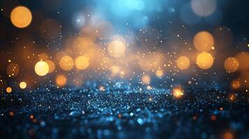 Blue and orange background with many small circles. The circles are of different sizes and colors. The background is blurry and the circles are scattered all over it. The image has a dreamy photo