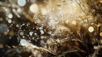 Blurry image of a flower with water droplets on it. The water droplets create a sense of movement and life, while the blurry background adds a dreamy, ethereal quality to the scene photo