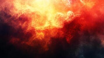 Fiery orange and black background with a red and black foreground. The background is filled with fire and smoke, while the foreground is a mix of red and black. Scene is intense and dramatic photo